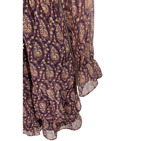 Zara Ruffled Tiered Metallic Thread Long Sleeve Floral Mini Dress Sz S - Picture 5 of 10